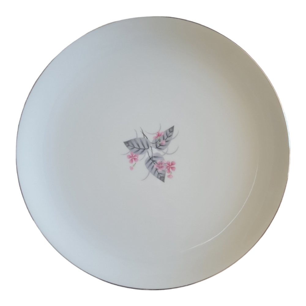1 Vtg 50's Lyric By Narumi Japan 10.5" Dinner Plate Pink Flowers Gray Leaves
